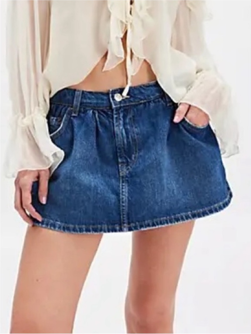 Free People Dark Blue Denim Mini Skirt with Pockets